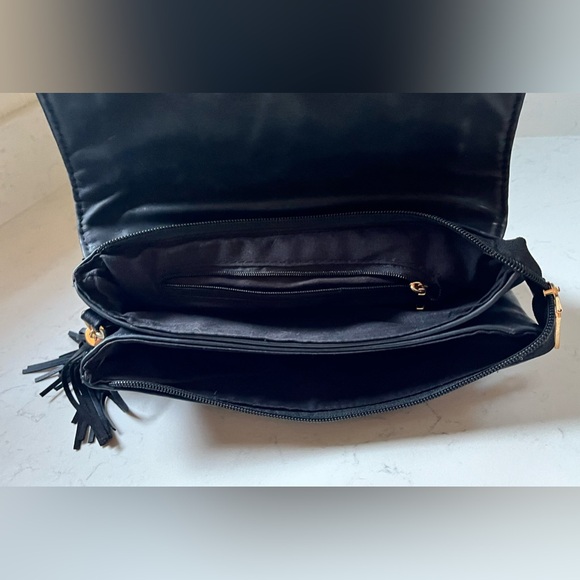 Black Leather Clutch & Tassel Crossbody - Picture 3 of 5